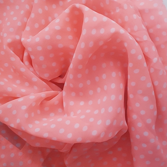 AMERICAN EAGLE Pink/Coral Polka Dot Sheer Chiffon Button Up Blouse - Picture 5 of 8